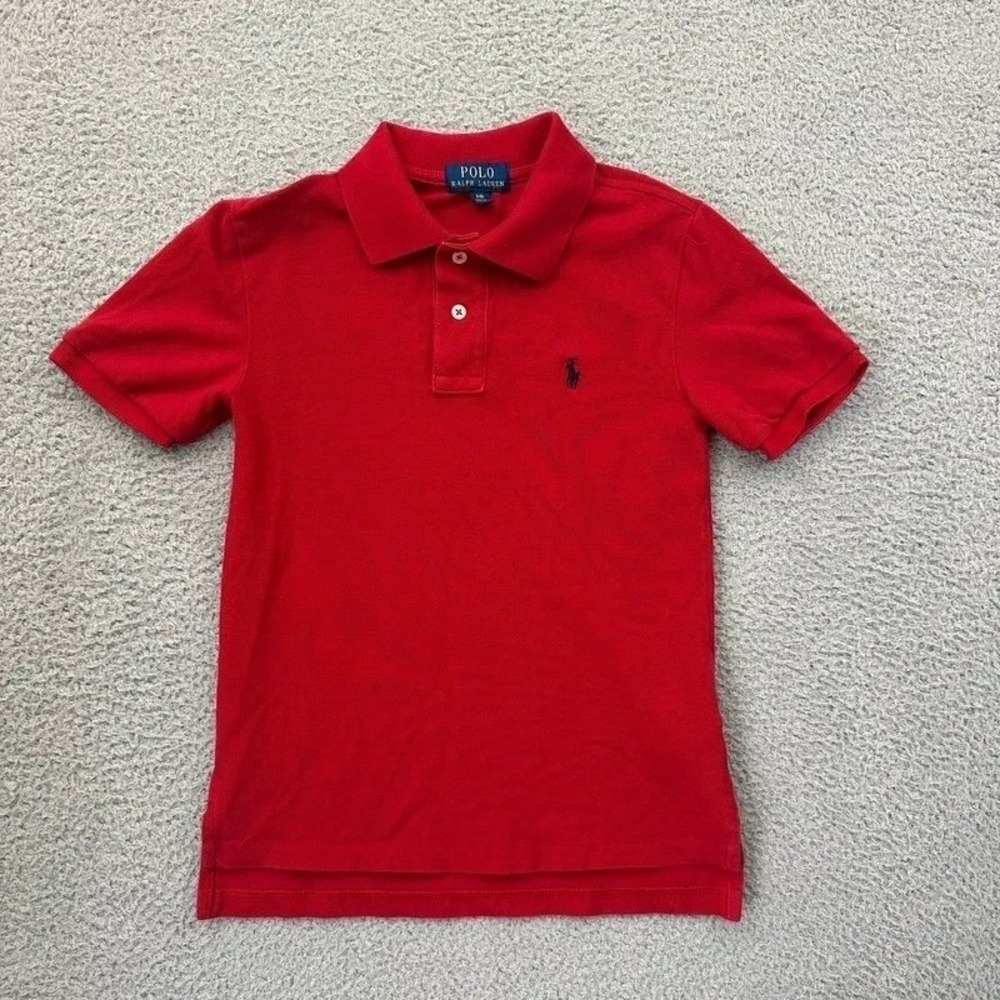 Polo Ralph Lauren Boys Youth Small 8 Red Short Sleeve Polo Shirt Cotton Preppy
